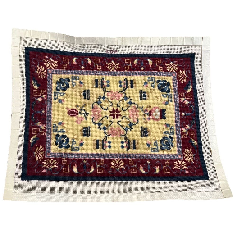 Princely Designs Needlepoint Canvas Asian Floral Geometric Red Blue Yellow